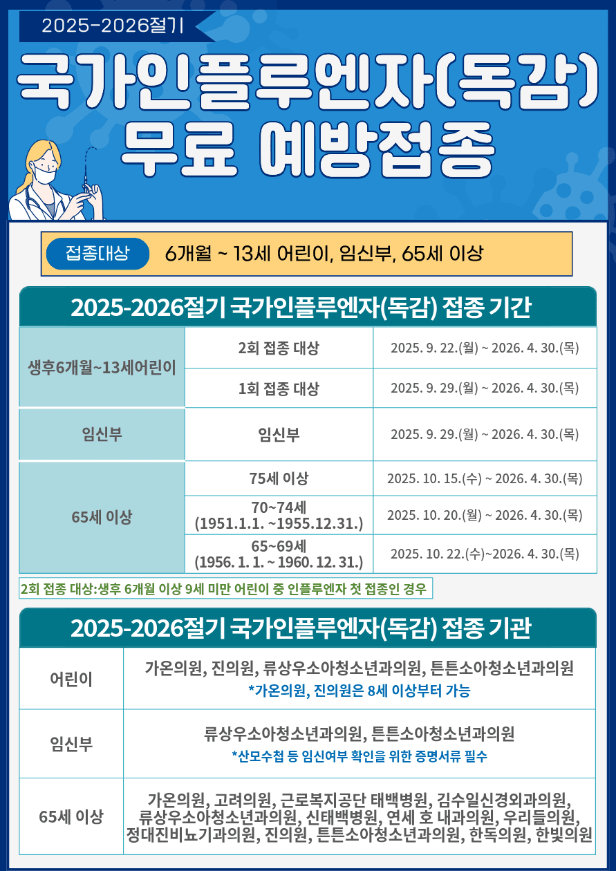 태백시, 2025-2026절기 인플루엔자 예방접종 실시
